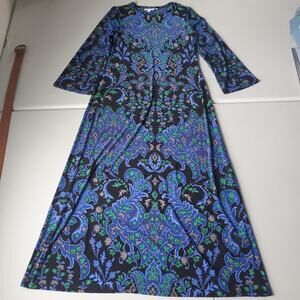 Chicos Traveler Dress Womens Small Blue Green Floral A Line Maxi Stretch